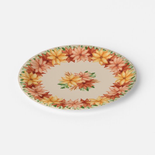 Blume und Blätter fallen Pappteller (Schrägansicht)