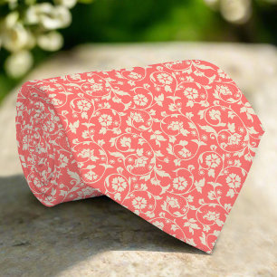 Blume und Blätter im hellroten Hintergrund Krawatte