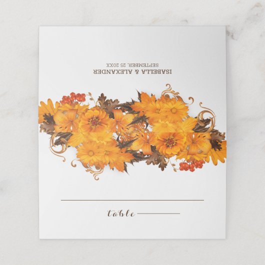 Blume und Blätter im Herbst Platzkarte (Außenseite Aufgefaltet)