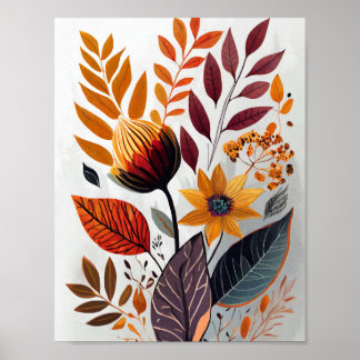 Blume und Blätter im Herbst Poster