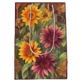 Blume und Blätter im hübschen Herbst Herbst Mittlere Geschenktüte (Rückseite)