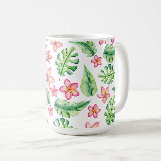 Blume und Blätter im tropischen Stil Kaffeetasse (VorderseiteRechts)