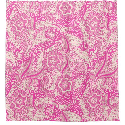 Blume und Blätter in Rosa und Beige Duschvorhang (Vorderseite)