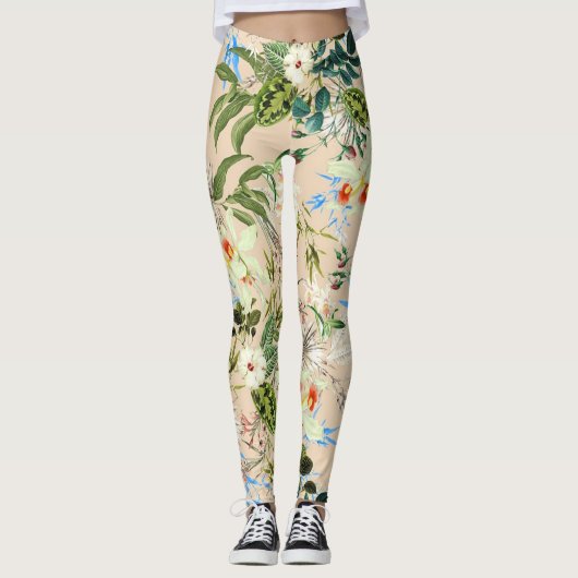 Blume und Blätter mit Blumenmuster Leggings (Vorderseite)