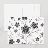 Blume und Blätter mit feiner Linie Postkarte (Vorne/Hinten)