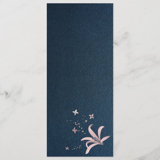 Blume und Blätter, rosa und marinebasiert Menükarte (Rückseite)