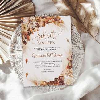 Blume und Blätter von Boho Fall und Herbst Einladung