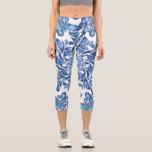 Blume und Blattmandala in der Blues Capri Leggings (Vorderseite)