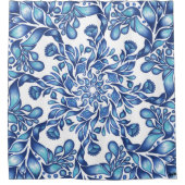Blume und Blattmandala in der Blues Duschvorhang (Vorderseite)