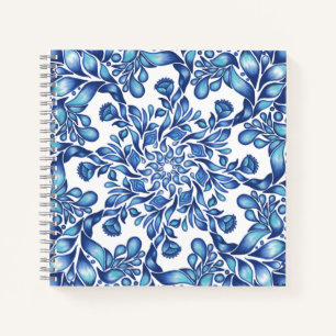 Blume und Blattmandala in der Blues Notizblock