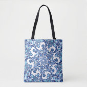 Blume und Blattmandala in der Blues Tasche (Vorderseite)