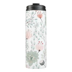 Blume und Blattmuster in tropischem Grün und Rosa Thermosbecher