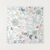 Blume und Blattmuster in tropischem Grün und Rosa Wandteppich (Vorderseite (Horizontal))