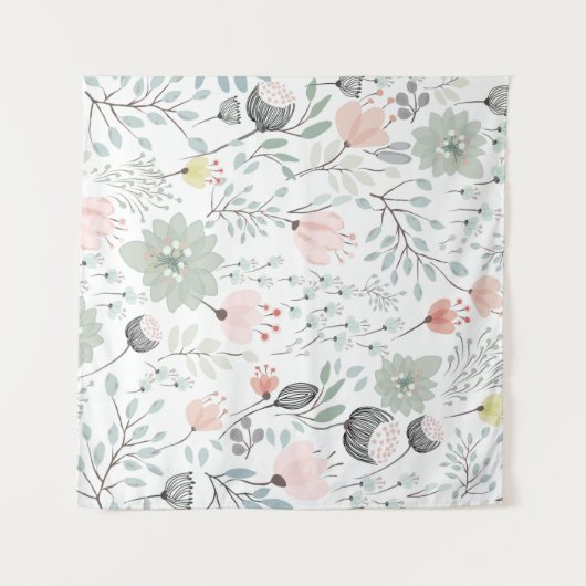 Blume und Blattmuster in tropischem Grün und Rosa Wandteppich (Vorderseite (Horizontal))