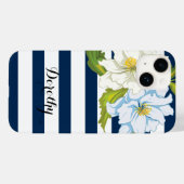 Blume und blaue, weiße Streifen moderne Blumen Case-Mate iPhone Hülle (Rückseite (Horizontal))