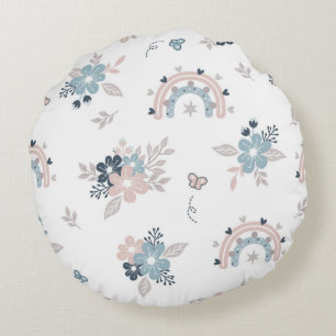 Blume und Boho Nahtloses Muster Rundes Kissen