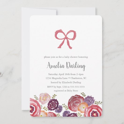 Blume und Bows Kinderdusche Einladung (Vorderseite)