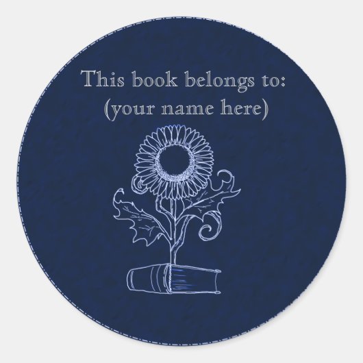 Blume und Buch, blau Runder Aufkleber (Vorderseite)