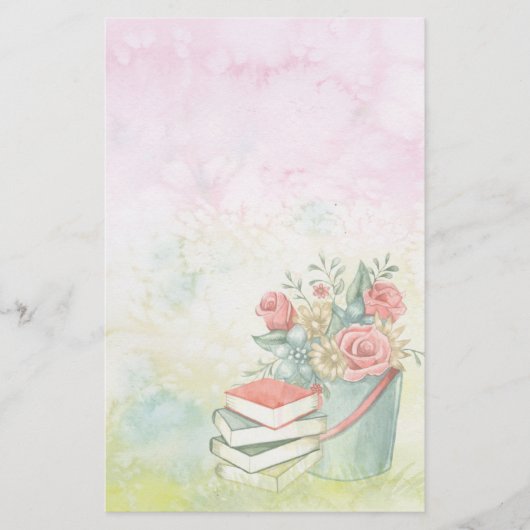 Blume und Bücher für Wasserfarben Briefpapier (Vorderseite)