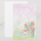 Blume und Bücher für Wasserfarben Briefpapier (Vorne/Hinten)