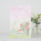 Blume und Bücher für Wasserfarben Briefpapier (Stehend Vorderseite)