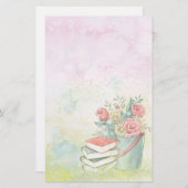 Blume und Bücher für Wasserfarben Briefpapier (Vorne/Hinten)