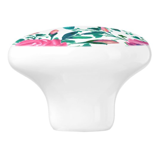 Blume und Buckel in Aquarellfarbe Keramikknauf (Seitenansicht)