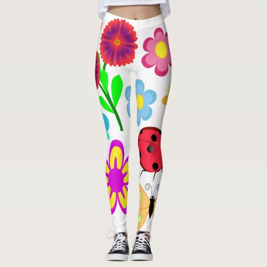 Blume und Bugs Cartoon Kunst Leggings (Vorderseite)