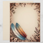 Blume und bunte Federn Briefbogen (Vorne/Hinten)