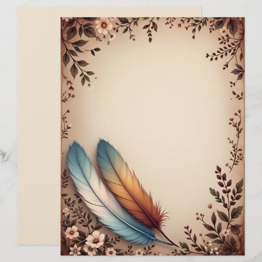 Blume und bunte Federn Briefbogen (Vorne/Hinten)