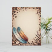 Blume und bunte Federn Briefbogen (Stehend Vorderseite)