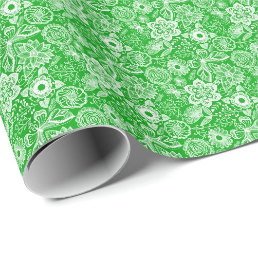 Blume und Butterblumen, grün und weiß Geschenkpapier (Rolleneckpunkt)