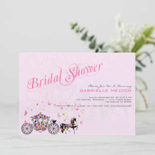 Blume und Butterfliegen zum Hochzeitspferd Einladung (Stehend Vorderseite)