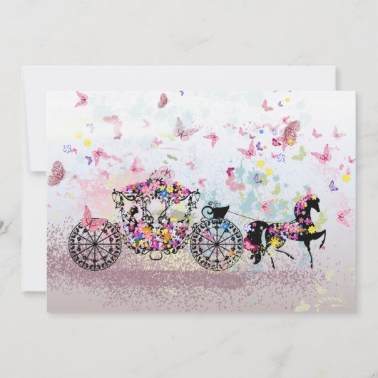 Blume und Butterfliegen zum Hochzeitspferd Einladung (Rückseite)