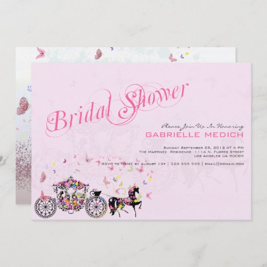 Blume und Butterfliegen zum Hochzeitspferd Einladung (Vorne/Hinten)