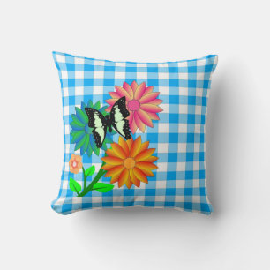 Blume und Butterfly Blue Vichy Pillow Kissen