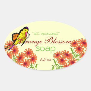 Blume und Butterfly, hausgemachte Seife Ovaler Aufkleber