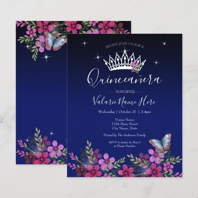 Blume und Butterfly Quinceanera (Vorne/Hinten)