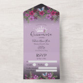 Blume und Butterfly Quinceanera Lila All In One Einladung (Innen Boden)