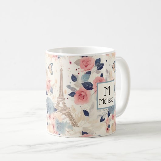 Blume und das Pariser Muster des Eiffelturms Kaffeetasse (VorderseiteRechts)