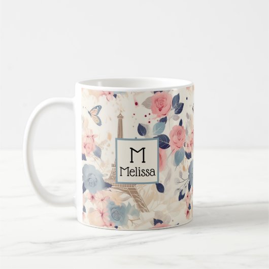 Blume und das Pariser Muster des Eiffelturms Kaffeetasse (Links)