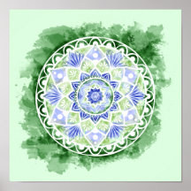 Blume und Dots Mandala - Aquarelldruck