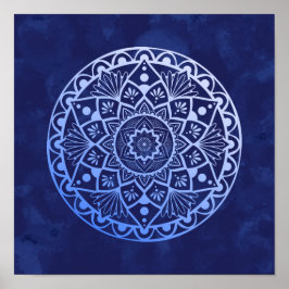 Blume und Dots Mandala - Blauer Farbdruck Poster