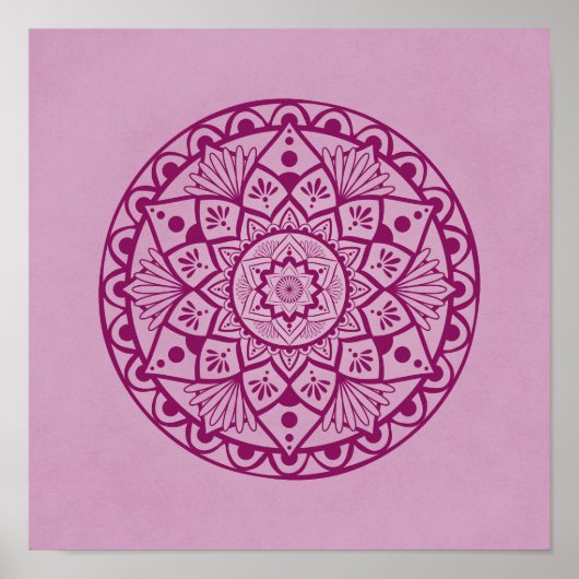 Blume und Dots Mandala - Fuschia Pink drucken Poster (Vorne)