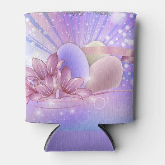 Blume und Eier auf farbenfrohen pastellfarbenen Un Dosenkühler (Vorderseite)