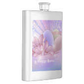 Blume und Eier auf farbenfrohen pastellfarbenen Un Flachmann (Rechts)