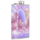 Blume und Eier auf farbenfrohen pastellfarbenen Un Flachmann (Rechts)