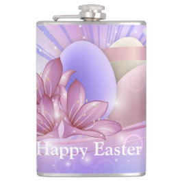 Blume und Eier auf farbenfrohen pastellfarbenen Un Flachmann