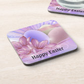 Blume und Eier auf farbenfrohen pastellfarbenen Un Getränkeuntersetzer (Linke Seite)