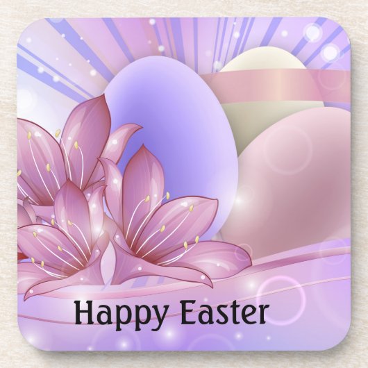 Blume und Eier auf farbenfrohen pastellfarbenen Un Getränkeuntersetzer (Vorderseite)